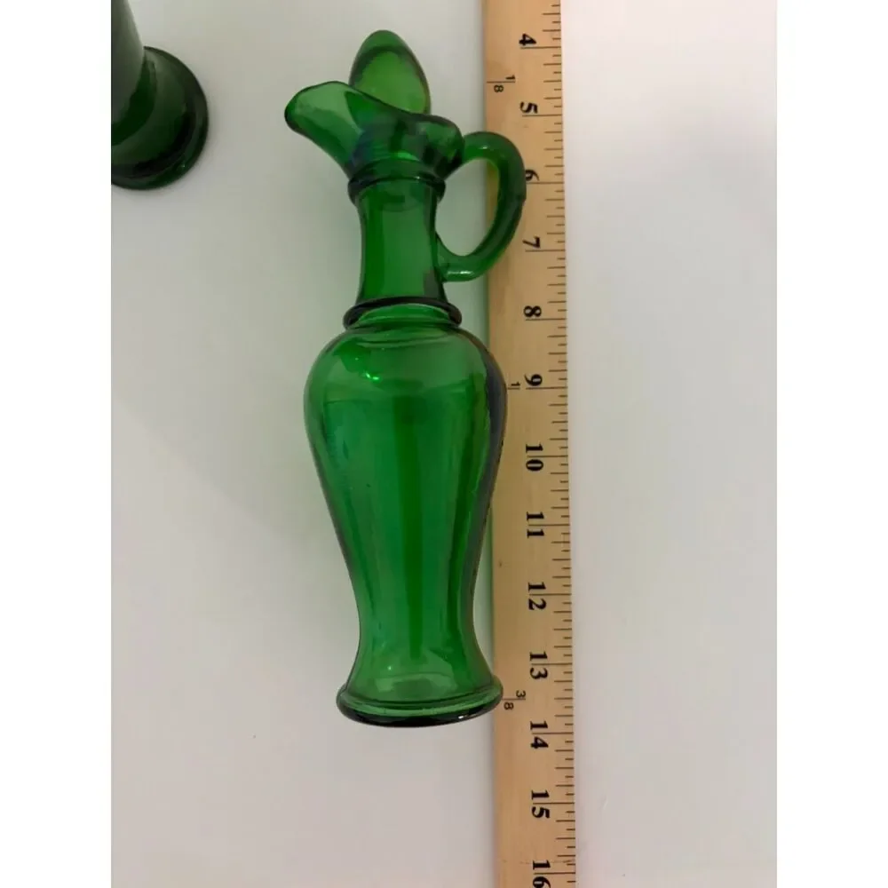 vtg Avon Nile Green Glass Bath urn decanters with stoppers